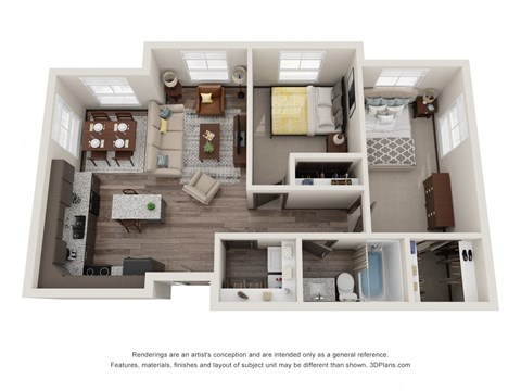 Floor plan for 2 beds, 1 bath, 1031 sqft